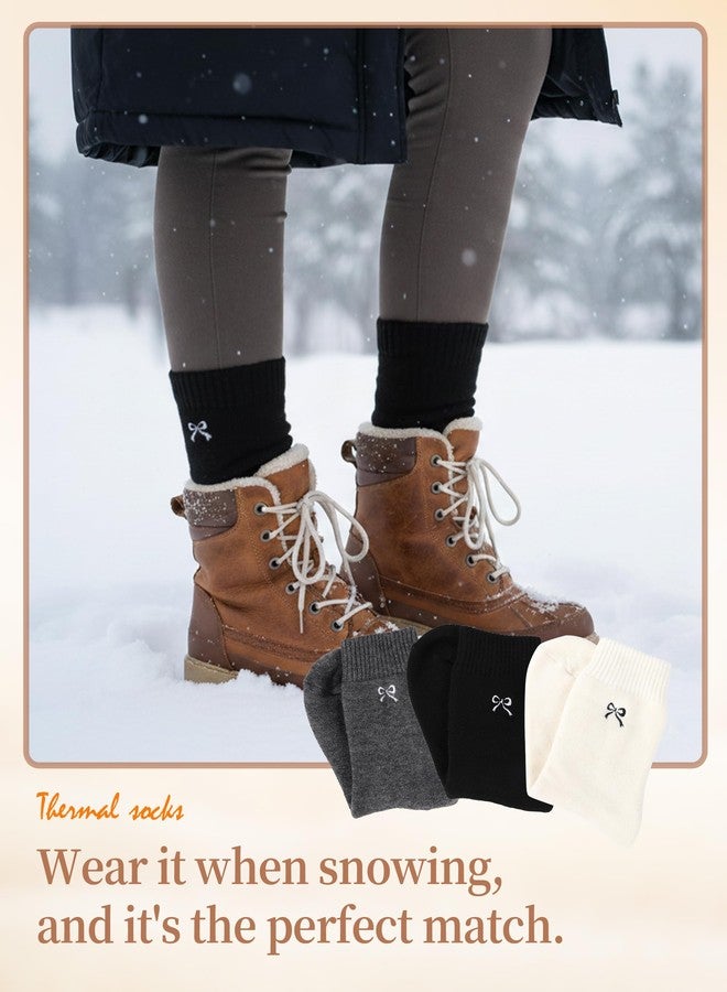 Soxbang Women's Thermal Boot Socks with Plush Lining - Ultra Warm Winter Socks for Extreme Cold, 3 Pairs US(5-9) Bow Black+White+Gray - Image 4
